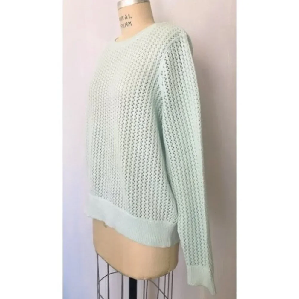 LOFT AQUA BLUE POINTELLE KNIT LONG SLEEVE SWEATER XL NWT